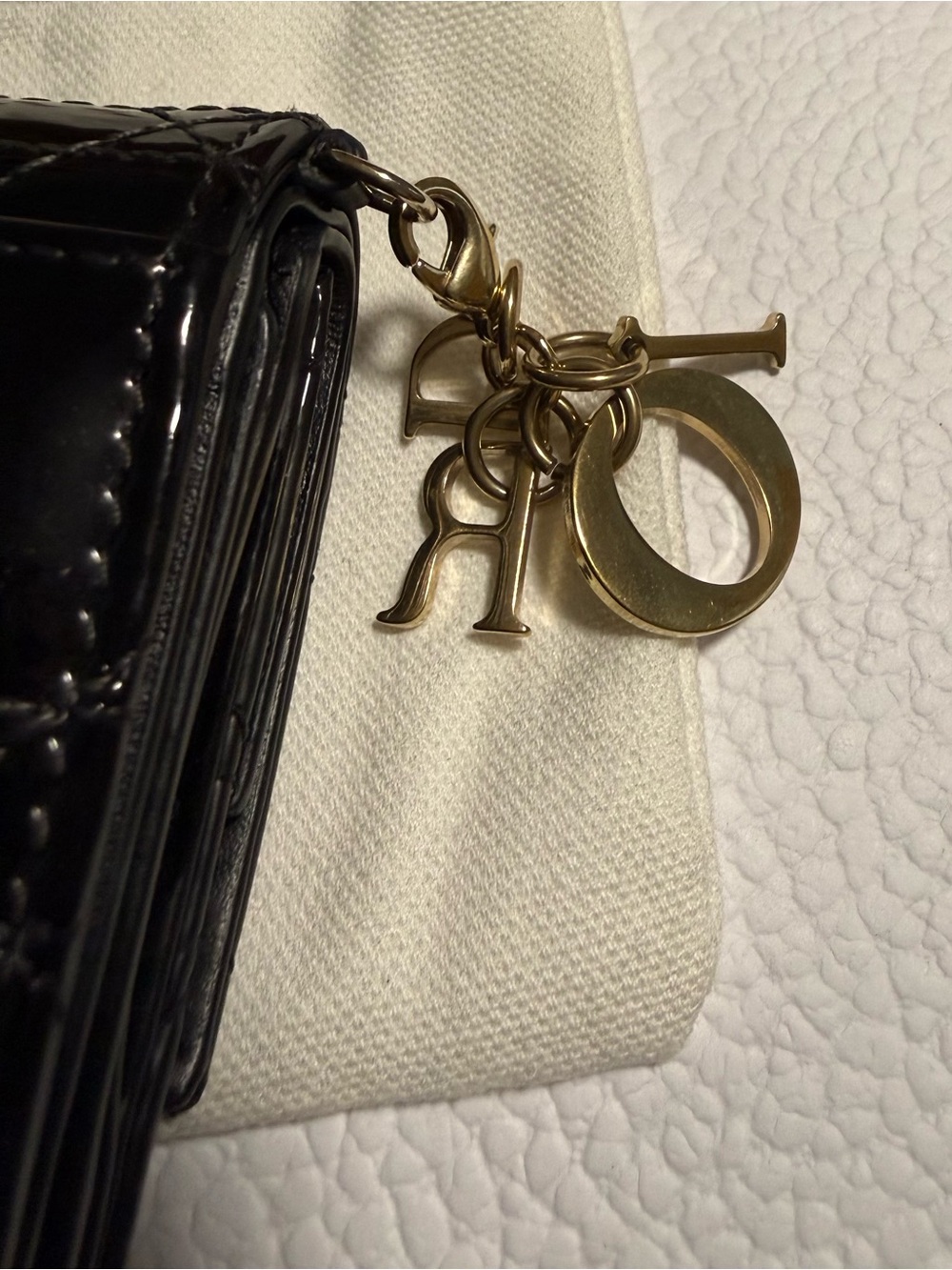 Dior Black Patent Quilted Trifold Wallet Gold tone Dior Charms! In Dustbag & COA - Picture 11 of 16